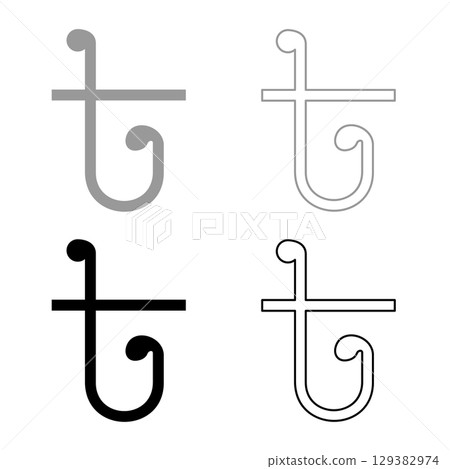 Symbol Taka Bangladeshi currency sign set icon grey black color vector illustration image solid fill outline contour line thin flat style 129382974