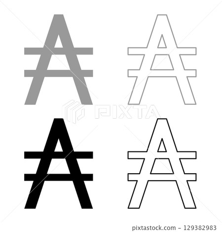 Austral symbol sign set icon grey black color vector illustration image solid fill outline contour line thin flat style 129382983