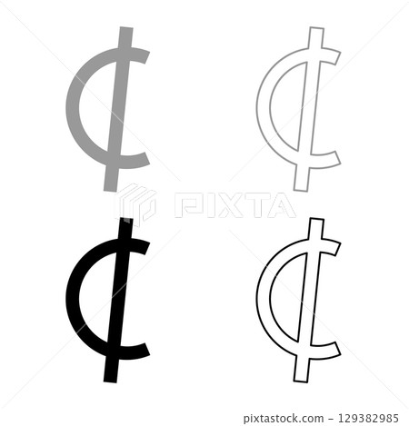 Sedi symbol sign Ghana currency money set icon grey black color vector illustration image solid fill outline contour line thin flat style 129382985
