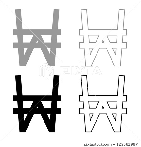 South Korean won currency symbol sign set icon grey black color vector illustration image solid fill outline contour line thin flat style South Korean won currency symbol sign set icon grey black color vector illustration image solid fill outline contour line thin flat style 129382987