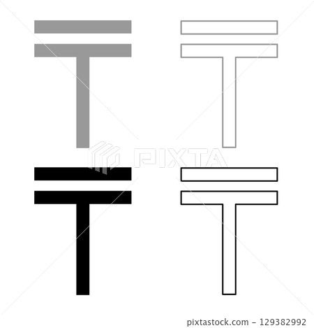 Tenge symbol currency sing money Kazakhstani set icon grey black color vector illustration image solid fill outline contour line thin flat style 129382992
