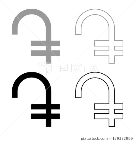Dram Armenian sign symbol money set icon grey black color vector illustration image solid fill outline contour line thin flat style 129382999