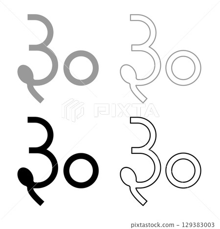 Rupee Gujarat Indian money currency symbol sign set icon grey black color vector illustration image solid fill outline contour line thin flat style 129383003