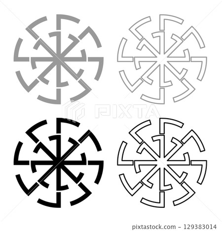 Svitovit symbol sign slavic pagan set icon grey black color vector illustration image solid fill outline contour line thin flat style 129383014