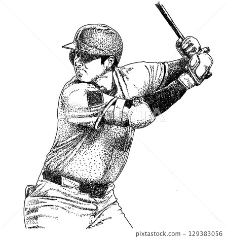 Pen drawing illustration of a major league batter 129383056