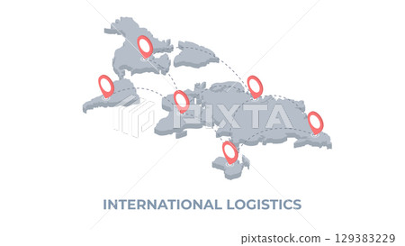 World map infographic, infochart business with pointer mark on blue background. International logistic isometry. 129383229