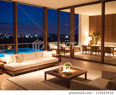 高層豪華客房的夜景 129383418
