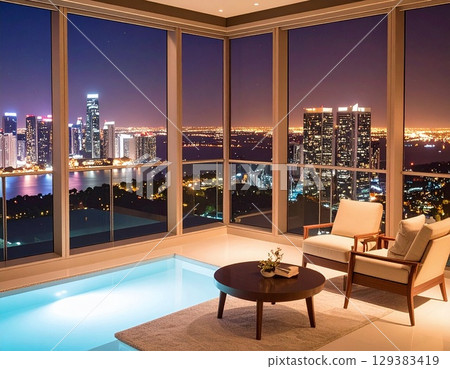 高層豪華客房的夜景 129383419