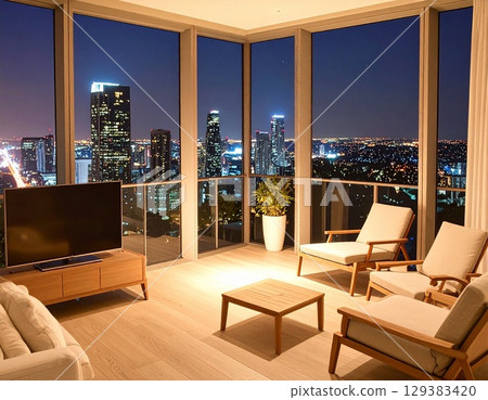 高層豪華客房的夜景 129383420