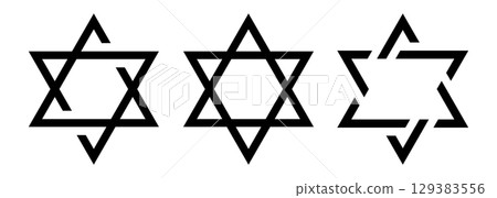 Star of David icon set. Judaism sign. Six pointed star. Vector isolated on white background. Star of David icon set. Judaism sign. Six pointed star. Vector isolated on white background. 129383556