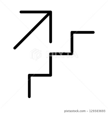 Stair up line icon. Stair with up arrow black icon. Vector isolated on white background. Stair up line icon. Stair with up arrow black icon. Vector isolated on white background. 129383693