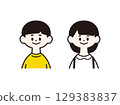 小學男孩和女孩，正面上半身，簡單而平面的插圖 129383837