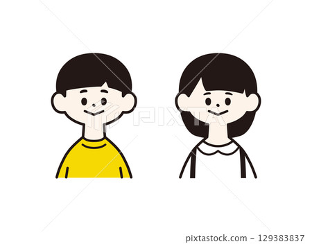Elementary school boys and girls, front upper body, simple and flat illustration Elementary school boys and girls, front upper body, simple and flat illustration 129383837