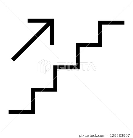 Stairs up icon. Stairs with up arrow black icon. Vector isolated on white background. Stairs up icon. Stairs with up arrow black icon. Vector isolated on white background. 129383907
