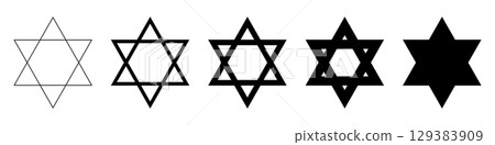 Star of David icon. Judaism sign. Six pointed star. Vector isolated on white background. Star of David icon. Judaism sign. Six pointed star. Vector isolated on white background. 129383909