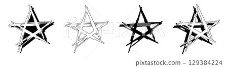 Set of abstract star illustration in gothic style for design. Vector isolated on white background. 129384224
