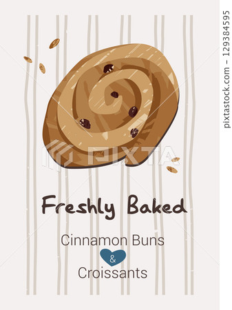 Bakery Poster with Cinnamon Bun Modern Vintage Style A3 Vertical Format Vector Bakery Poster with Cinnamon Bun Modern Vintage Style A3 Vertical Format Vector 129384595