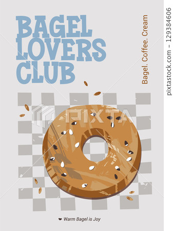 Checkered Bakery Aesthetic Poster with Bagel Modern Vintage Style A3 Vertical Format Vector Checkered Bakery Aesthetic Poster with Bagel Modern Vintage Style A3 Vertical Format Vector 129384606
