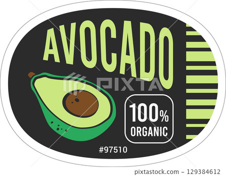 Organic Avocado Produce Sticker Design Template PLU Code. Vector Package Tag or produce Sticker Isol Organic Avocado Produce Sticker Design Template PLU Code. Vector Package Tag or produce Sticker Isol 129384612