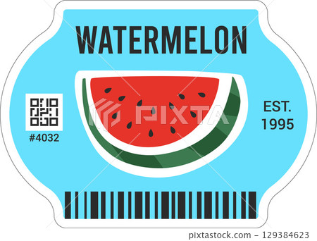 Watermelon Illustrated Produce Label Design Template PLU Code. Vector Package Peeled Tag Isolated on Watermelon Illustrated Produce Label Design Template PLU Code. Vector Package Peeled Tag Isolated on 129384623