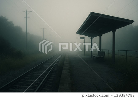 霧中空無一人的車站 129384792