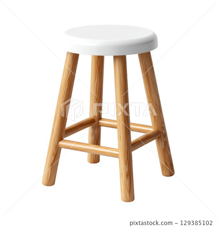 Stylish Wooden Stool with White Round Seat for Modern Interior Design and Contemporary Furniture Ideas 129385102