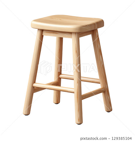 Simple Wooden Stool with Natural Finish and Sturdy Design for Home, Kitchen, or Bar Setting 129385104
