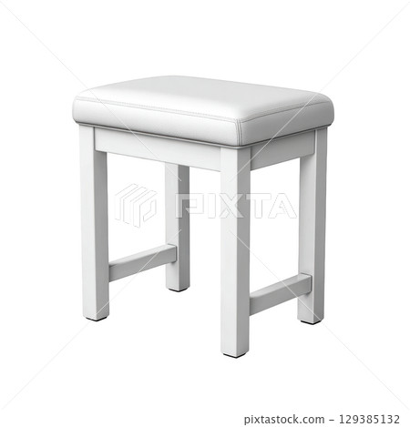 Elegant White Vanity Stool on Isolated Background for Stylish Home Decor and Makeup Application 129385132