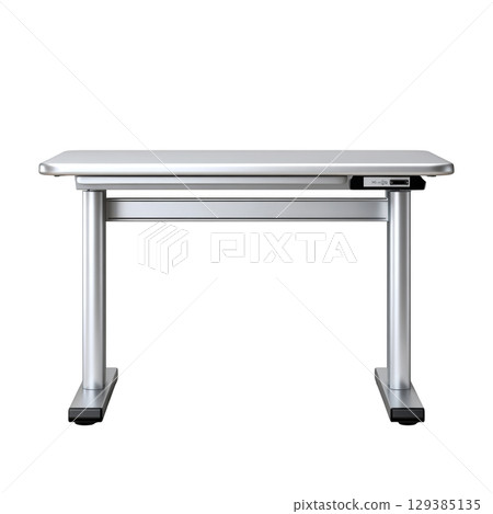 Modern Adjustable Desk with White Surface and Silver Legs for Ergonomic Workspace Setup and Home Office Use 129385135
