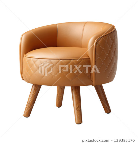 Stylish Padded Stool for Modern Interiors with Elegant Quilted Design and Wooden Legs in Warm Tan Color 129385170