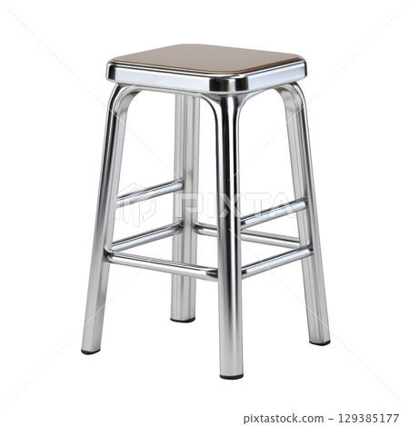 Metal stool with sleek chrome legs and wooden seat, perfect for modern kitchens and bars. 129385177
