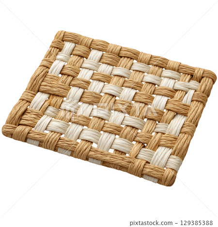 Woven Natural Fiber Mat with Brown and White Design for Home Decor and Kitchen Use 129385388