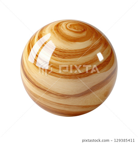 Realistic wooden sphere with swirls and glossy finish, ideal for backgrounds and artistic designs Realistic wooden sphere with swirls and glossy finish, ideal for backgrounds and artistic designs 129385411
