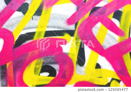 Vibrant Graffiti Art with Neon Pink and Yellow for Urban 90s Aesthetic Vibrant Graffiti Art with Neon Pink and Yellow for Urban 90s Aesthetic 129385477