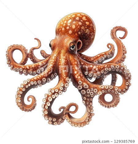 Octopus Illustration with Detailed Tentacles with transparent background 129385769