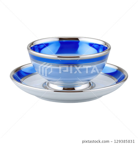 Elegant Blue Bowl with Shiny Silver Rim on Decorative Plate for Fine Dining and Table Decoration 129385831