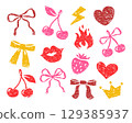 Bow and cherry hand drawn whimsy prints with crayon texture Bow and cherry hand drawn whimsy prints with crayon texture 129385937