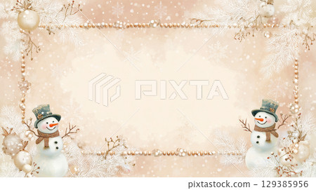 米色和雪人冬季框架 129385956