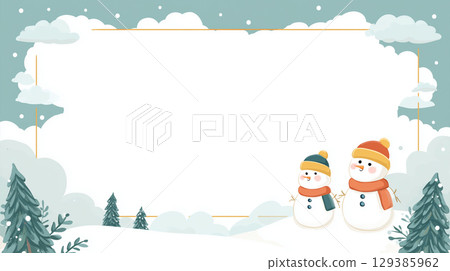 冬山與雪人插畫框架 129385962
