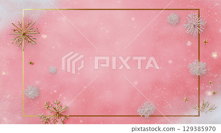 粉紅色和雪花框架背景 129385970