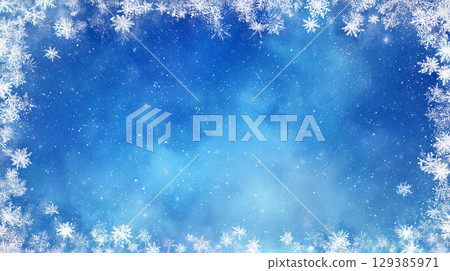 藍色框架背景與飄落的雪花 129385971