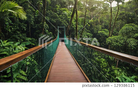 Suspension bridge running through the forest Suspension bridge running through the forest 129386115