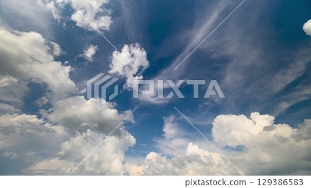 Dynamic Cloudscapes Set Against a Beautifully Clear and Bright Blue Sky of the Day Dynamic Cloudscapes Set Against a Beautifully Clear and Bright Blue Sky of the Day 129386583