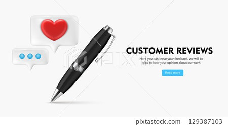 Customer Reviews Banner with Pen and Icons Customer Reviews Banner with Pen and Icons 129387103