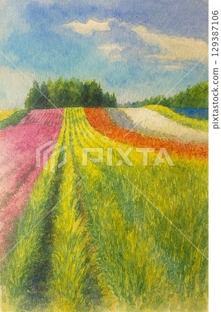 水彩畫的花田 129387106