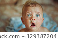 Adorable Baby Six with Big Eyes and Open Mouth - Generative AI 129387204