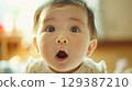 Adorable baby with big eyes and an open mouth - Generative AI 129387210