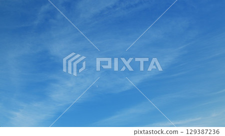 A Beautiful and Stunning Cloudy Sky with a Blue Background Creates a Picturesque Scene 129387236