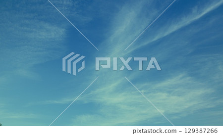 A Beautiful and Scenic Sky Display Featuring Wispy Clouds in a Clear Blue Daytime Atmosphere 129387266