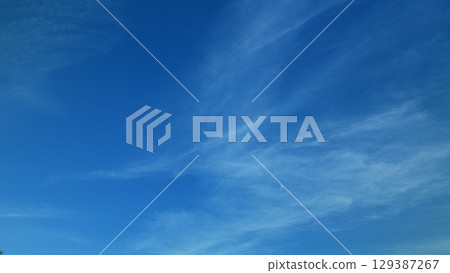 Tranquil Blue Sky with Wispy Clouds A Serene and Beautiful Nature Background Eagerly Awaiting You 129387267